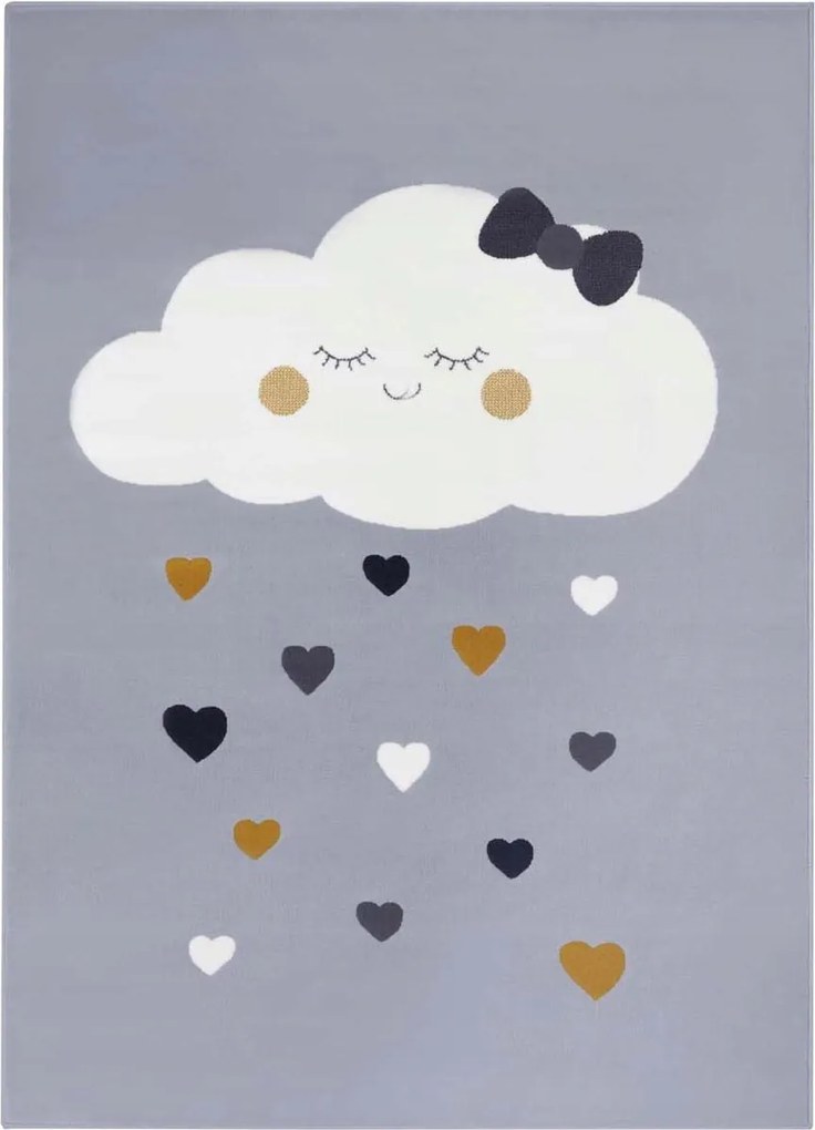 Szürke gyerekszőnyeg ,felhő mintás és szívecskés 120x170cm