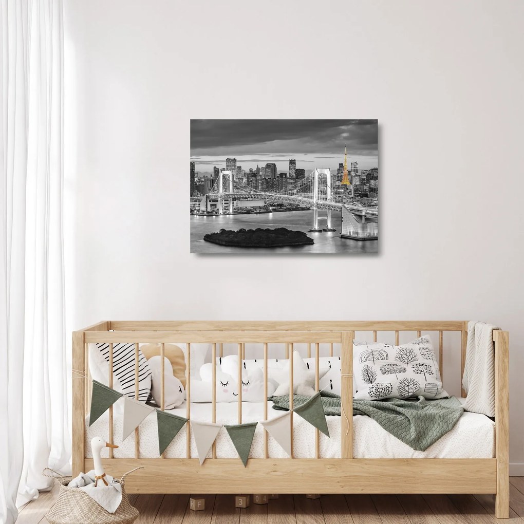 Üveg kép - A nagyváros a sárga toronnyal (70x50 cm)