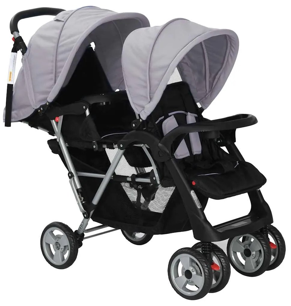vidaXL acél szürke és fekete tandem babakocsi