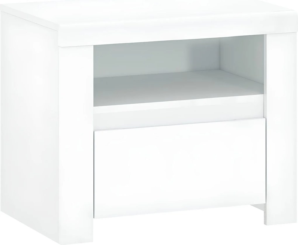Éjjeliszekrény 1S, fehér fényes, LINDY