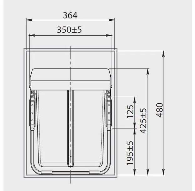 Hulladékgyűjtő GTV Practi Eco 400, szelektív, frontkihúzású, lágy záródás, 2x20 L edénnyel, fedéllel