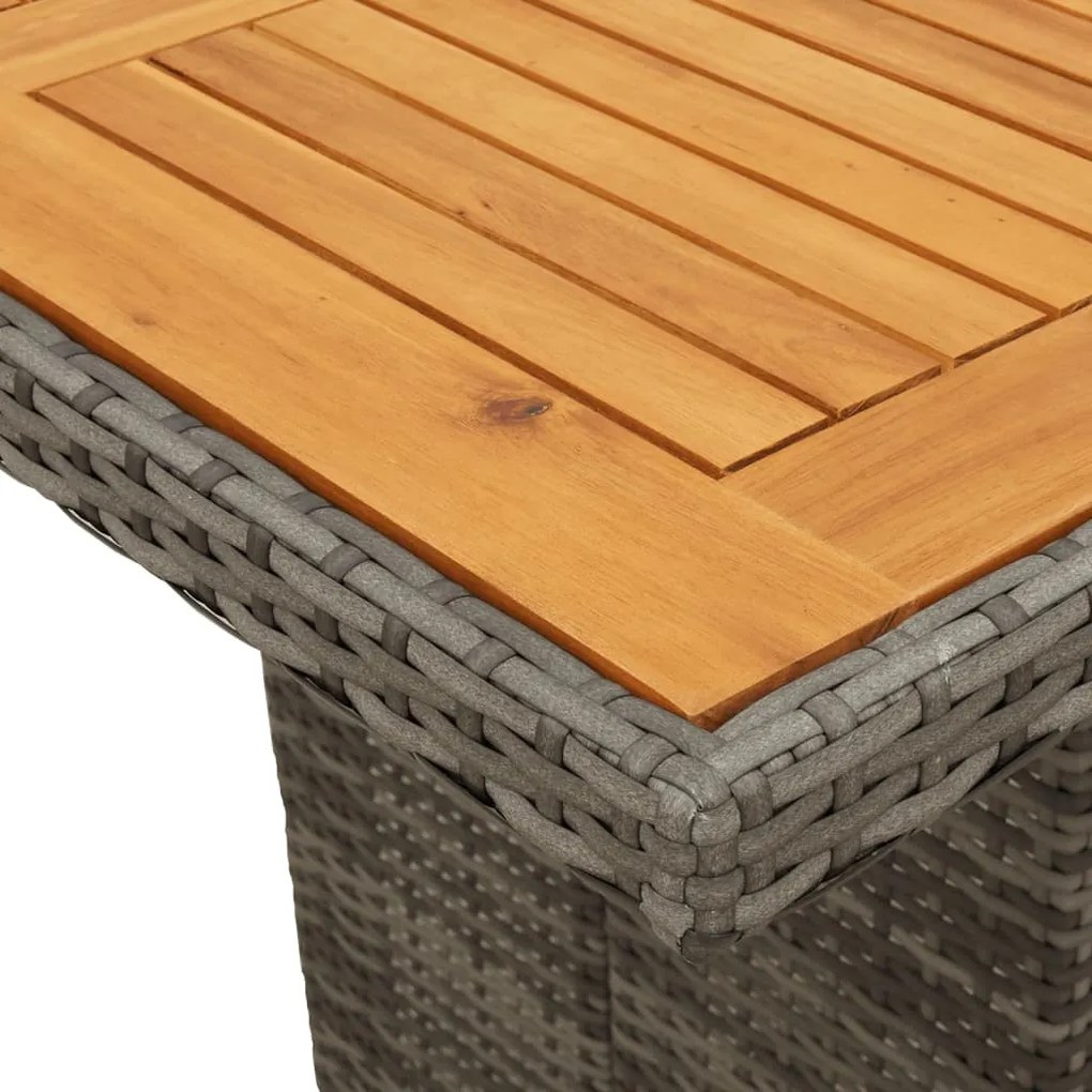 szürke polyrattan kerti asztal akácfa lappal 190 x 80 x 75 cm