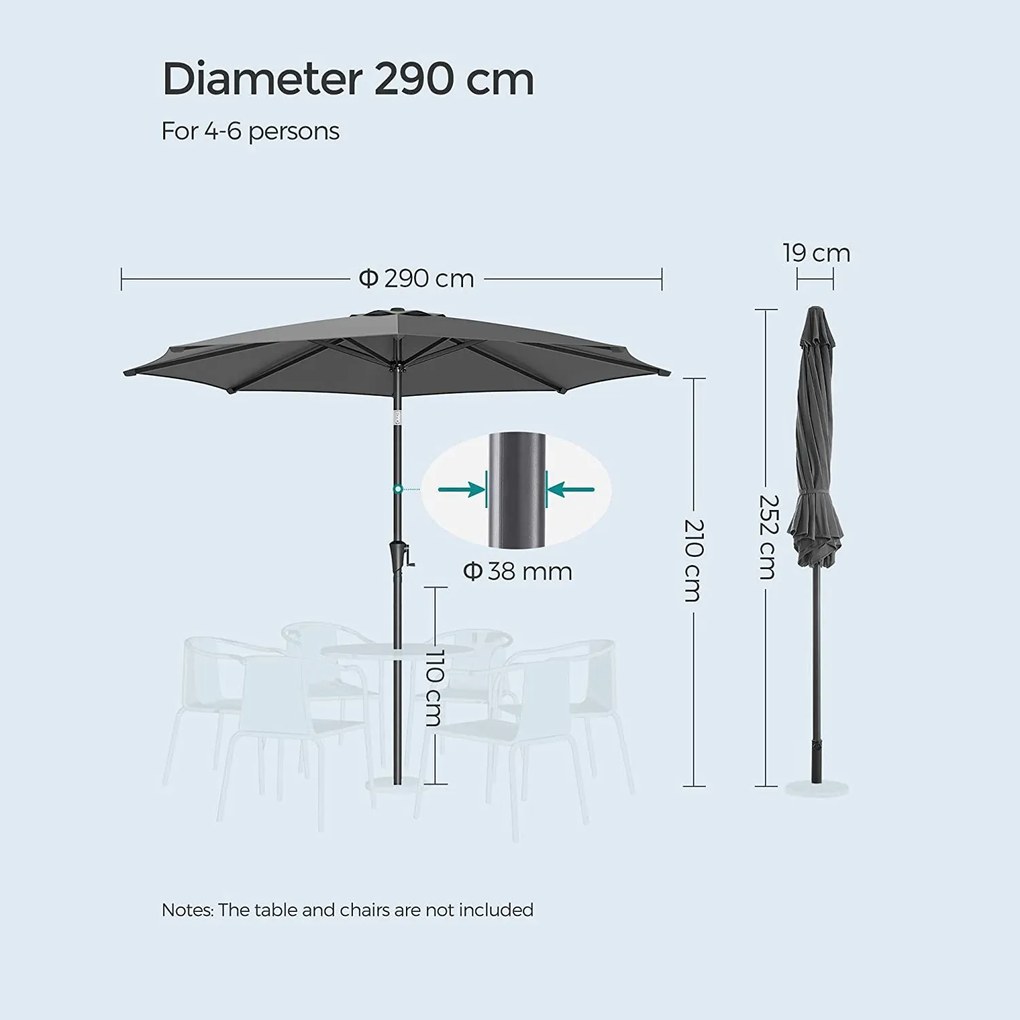 Kerti napernyő, kültéri napernyő 30°-ban dönthető, szürke