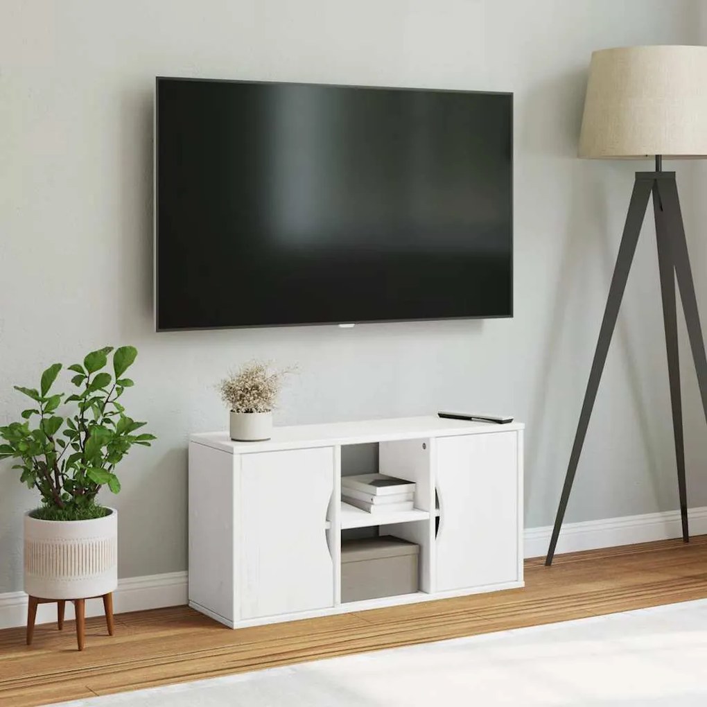 ODDA tömörfa fenyőfa TV szekrény fehér 79x24x40 cm