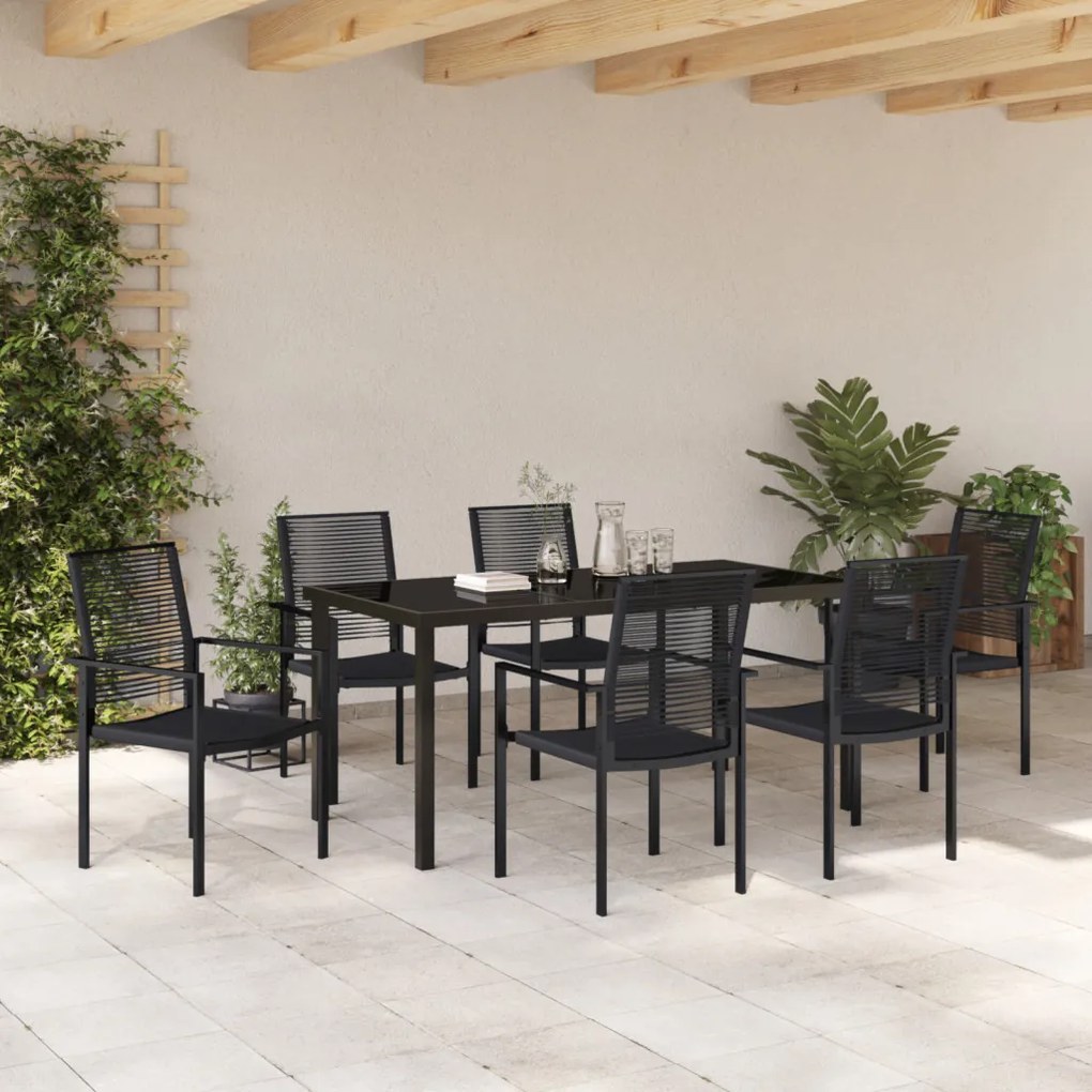 7 részes kerti étkező garnitúra fekete PVC rattan