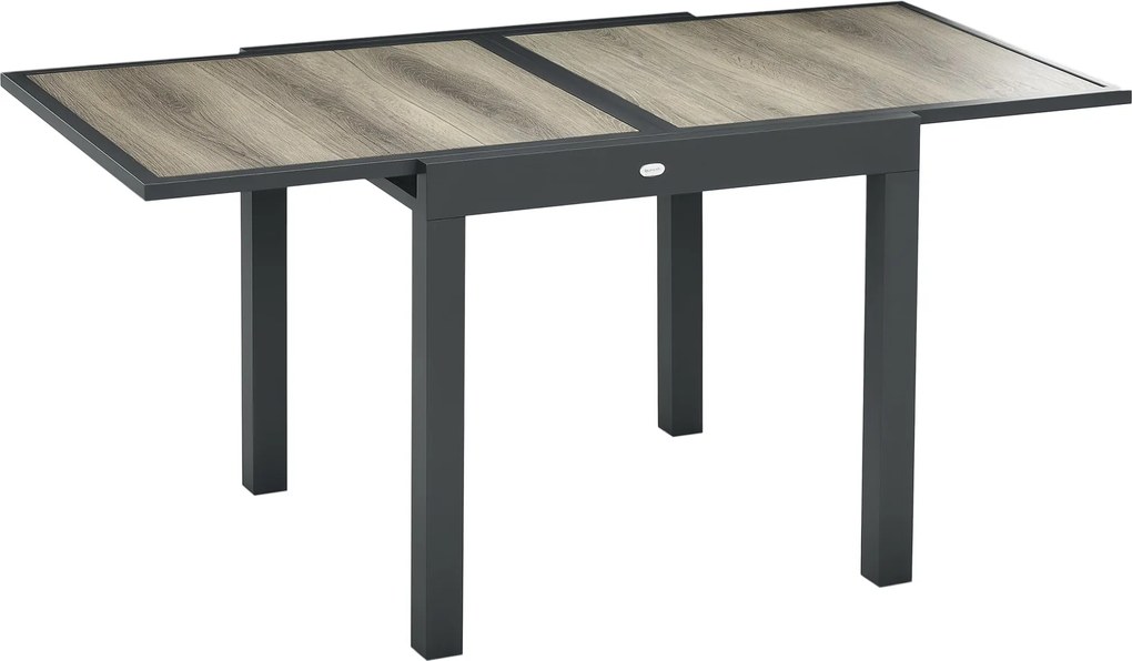 Outsunny Kerti Asztal, Étkezőasztal Kerthez, Kinyitható Asztallappal, Teraszasztal Fa Hatású, Erkélyasztal Alumíniumból, Bézs+Szürke, 160 x 80 x 75cm