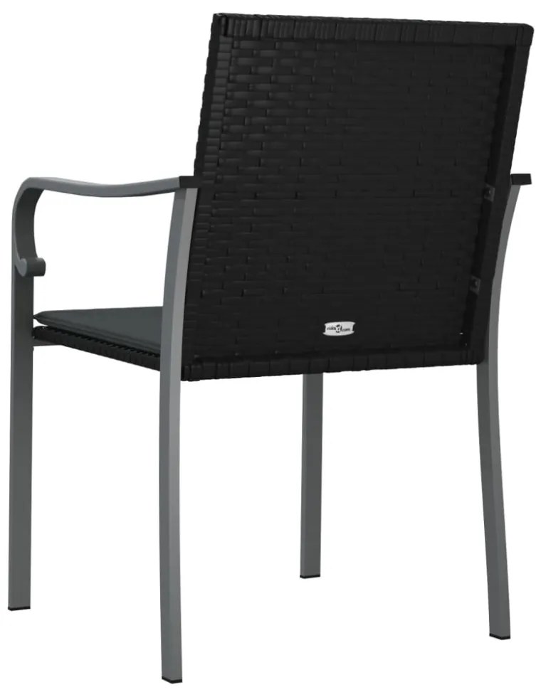 4 db fekete polyrattan kerti szék párnával 56x59x84 cm