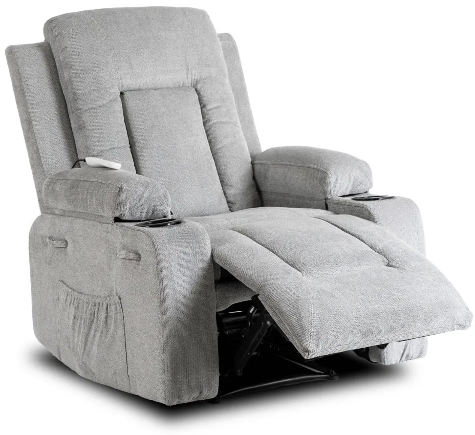 Elektromosan Vezérelhető Masszázsfunkciós Relaxfotel Szürke Szövet Kárpittal. BOX 2