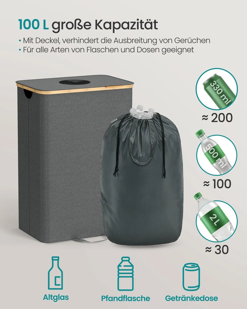 SONGMICS konyhai Palack gyűjtő, 100 literes, szürke