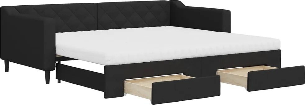 vidaXL fekete kihúzható szövet heverő fiókokkal 90 x 200 cm