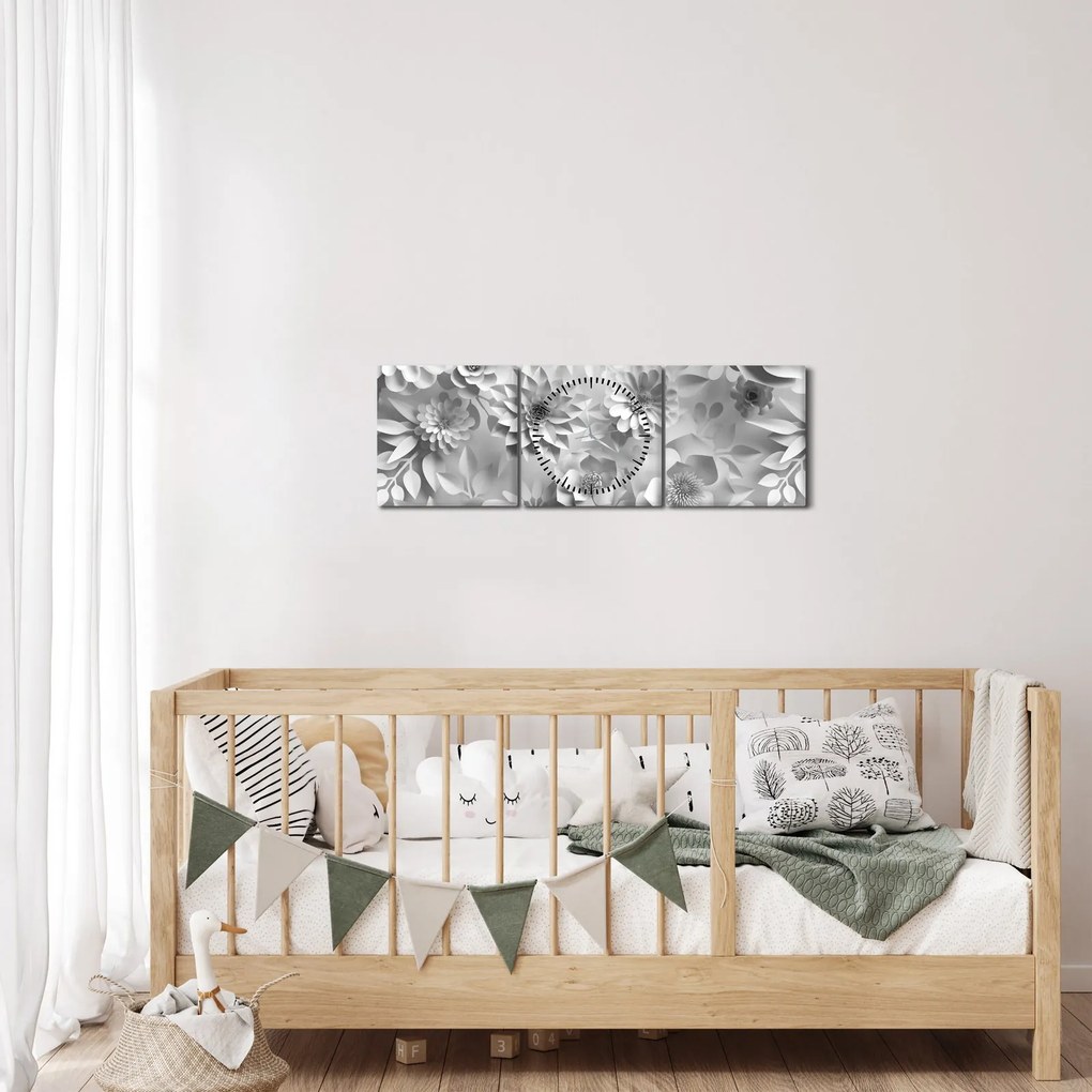 Kép - Fehér virágok (órával) (90x30 cm)