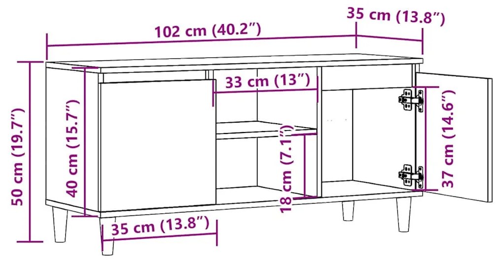 kézműves tölgy színű szerelt fa TV-szekrény 102x35x50 cm