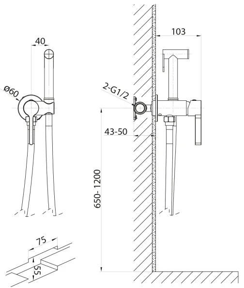 Sapho-Zuhanyzós bidécsap rejtett beépítéshez ICONIC fényezett króm