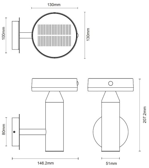 Zuma Line WT33611 - LED Napelemes fali lámpa CARLI LED/4,5W/2000mAh IP44 fekete