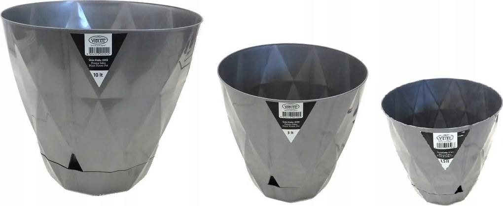 Virágtartó Szett 3 Db 10L 3L 1.5L Szürke Violet