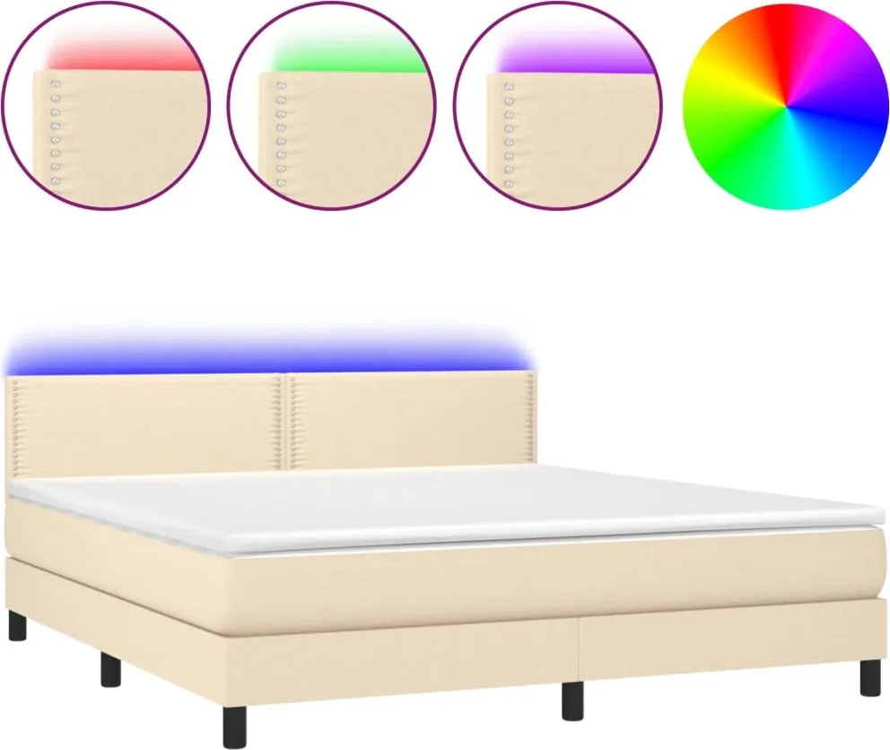 vidaXL krémszínű szövet rugós és LED-es ágy matraccal 180 x 200 cm