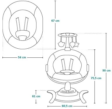 Lionelo - BELLA bébi ringató Grey Concrete, dallammal + távirányító