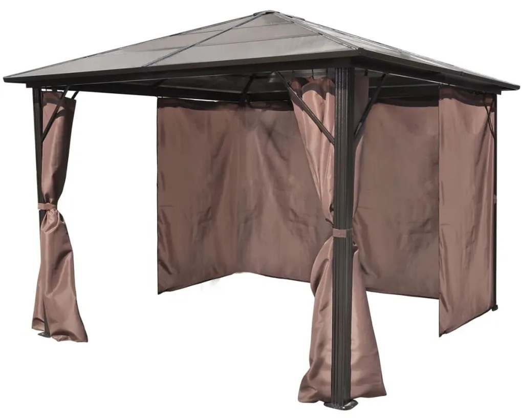 alumínium kerti pavilon barna függönnyel 300 x 300 cm