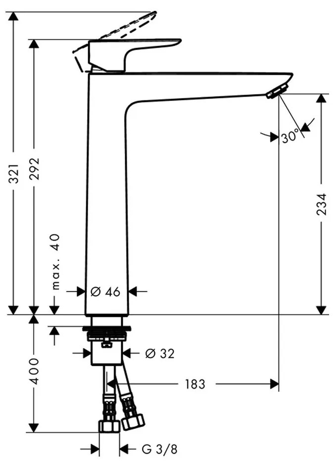 Hansgrohe Talis E, magas mosdócsaptelep 240 hulladékkészlet nélkül, króm, 71717000