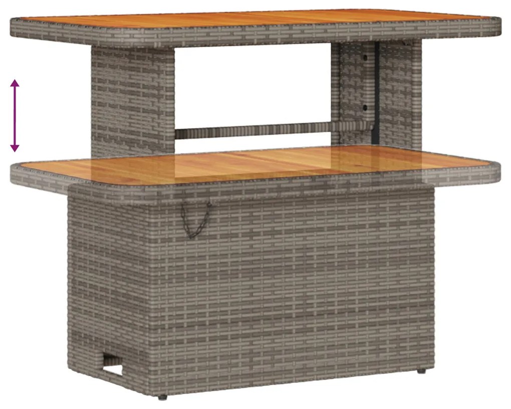 9 Pcs Kertibútor Szett Párnákkal Szürke Poli Rattan Akác, 3 Pcs Kert Étkező Szett Párnákkal Szürke Poli Rattan Akác