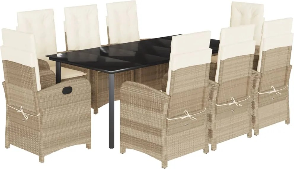 vidaXL 9 részes bézs polyrattan kerti étkezőgarnitúra párnákkal