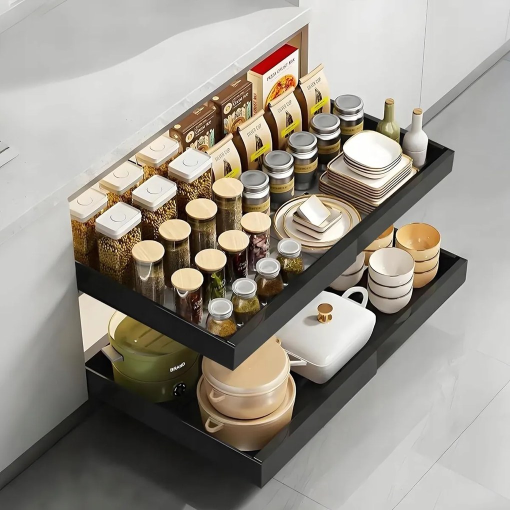 Kihúzható Konyhai Fiók 32-52CM Állítható Kihúzható Konyhai Fekete 25kg