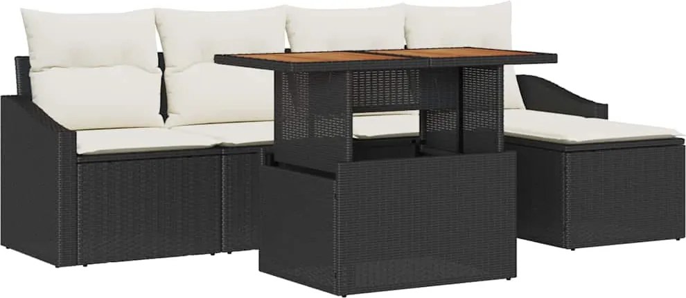 vidaXL Kerti Kanapé Szett tárolóval 6 pcs Fekete Poli rattan