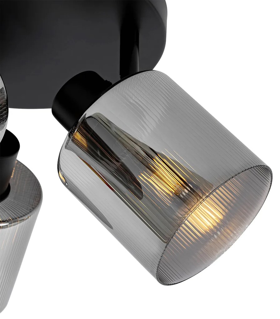 Mennyezeti spotlámpa fekete füstüveggel kerek 3-lámpás állítható - Laura