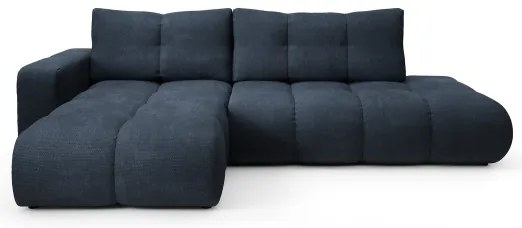 Kihúzható kárpitozott sarokülőgarnitúra tárolóval, L-alakú, ALMADA, balos, kék
