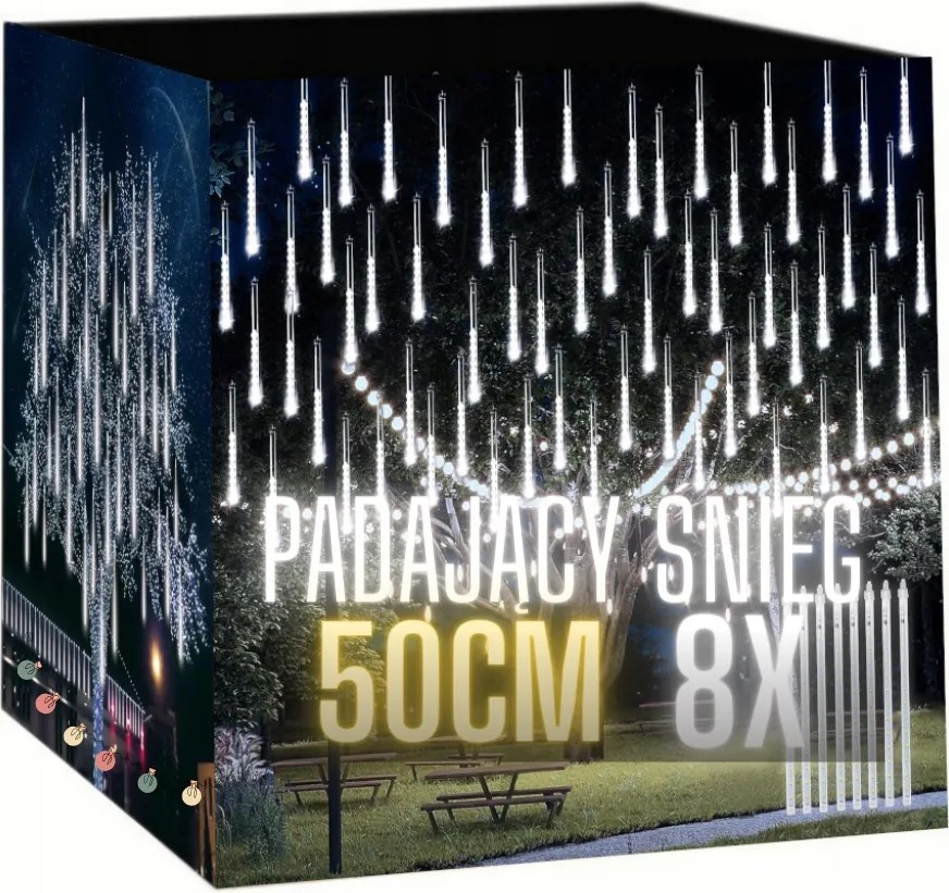 Jégcsapok Hulló Hó 50CM Led Meteorit Lámpa Fehér Hideg Girland A Szabadban