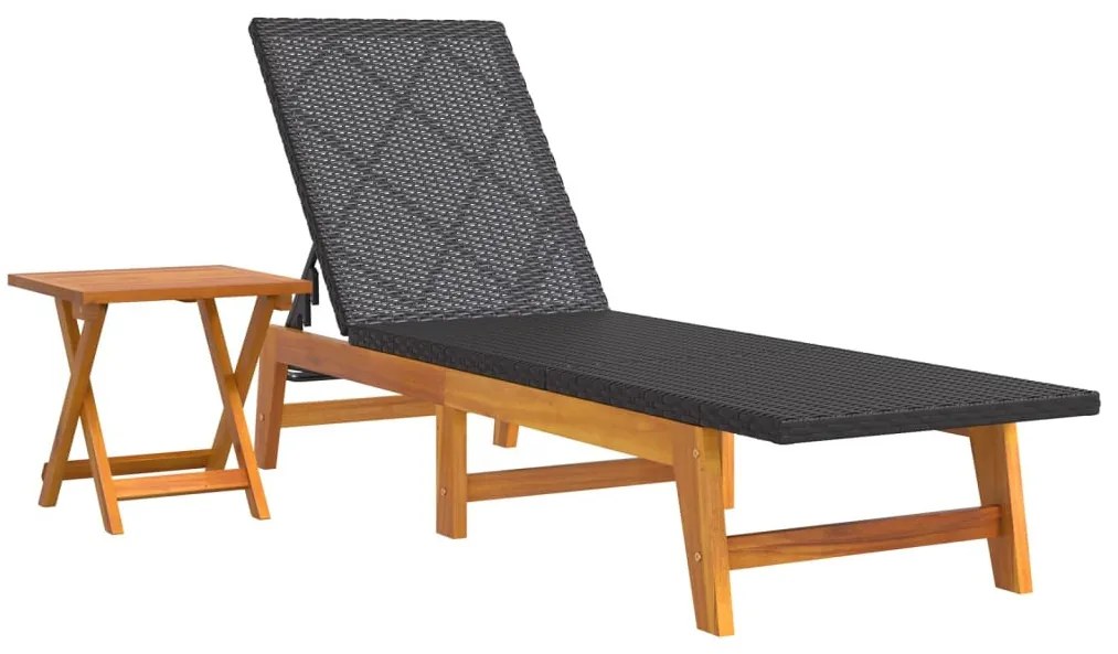 Polyrattan és tömör akácfa napozóágy asztallal