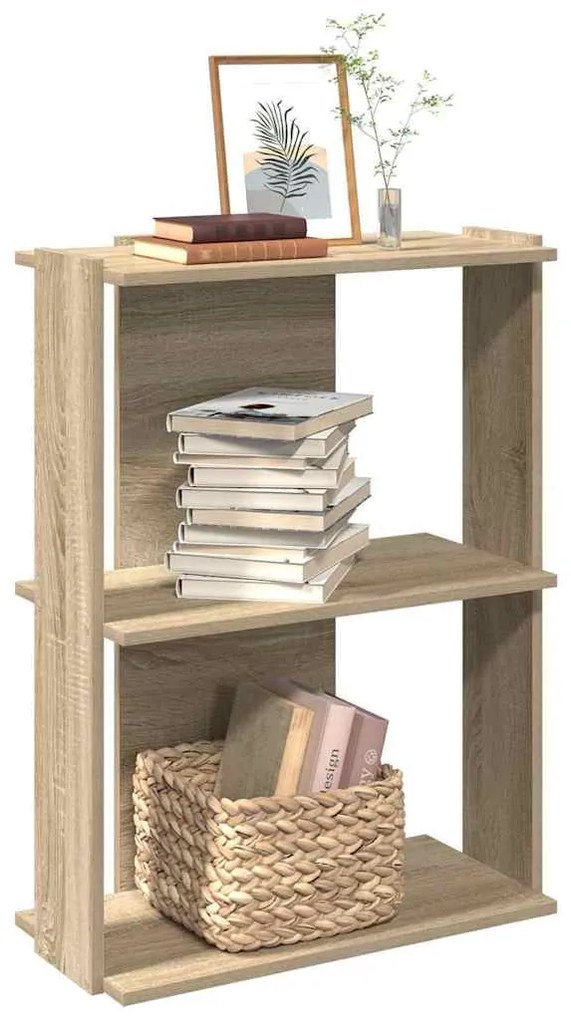 3 szintes sonoma tölgy színű szerelt fa könyvespolc 60x30x80 cm