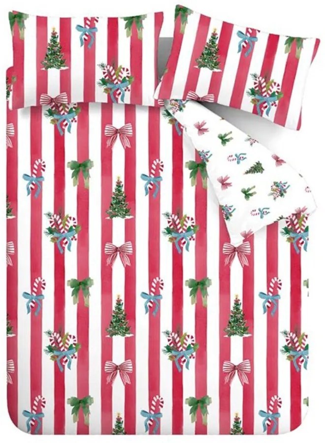 Piros-fehér egyszemélyes ágyneműhuzat 135x200 cm Christmas Stripe – Catherine Lansfield