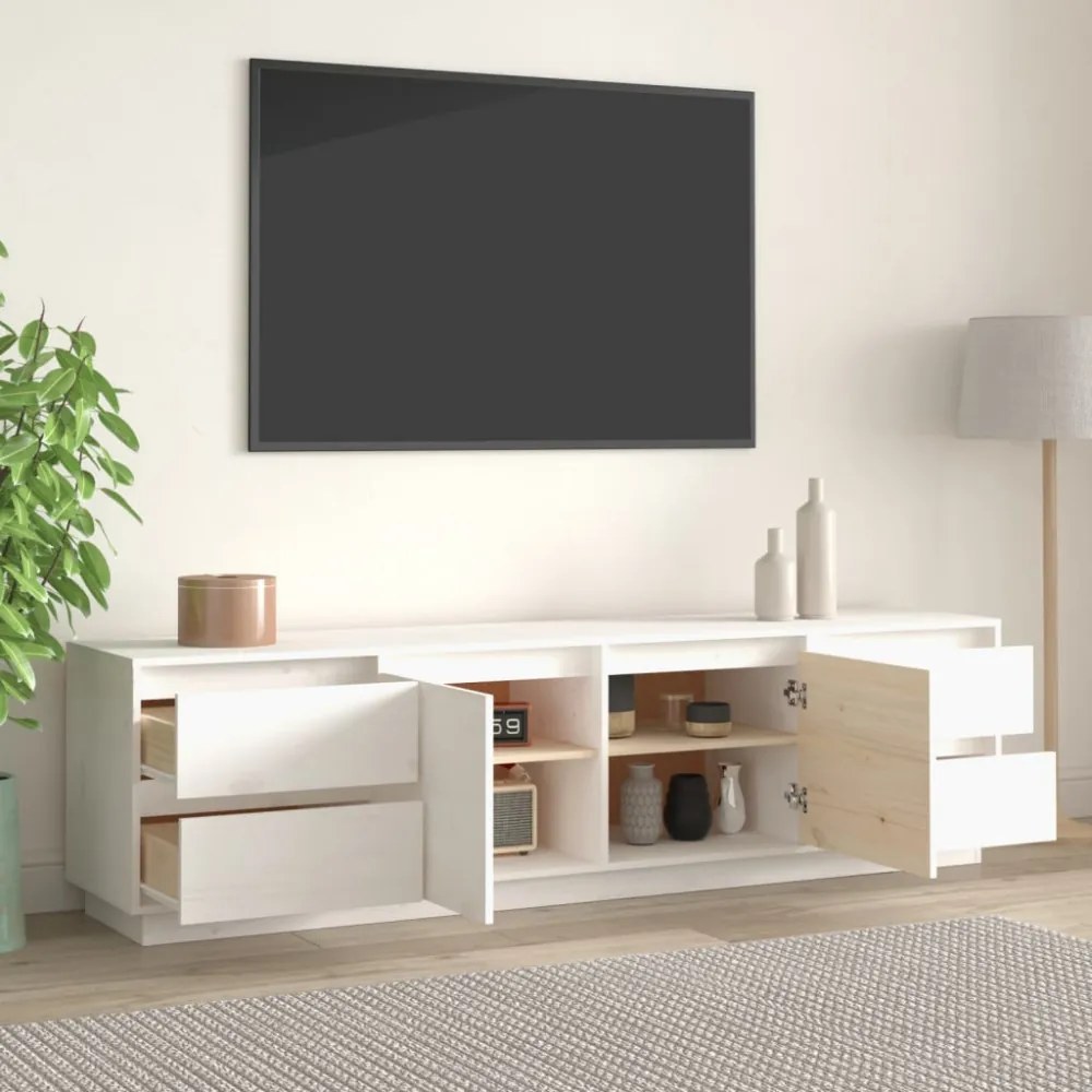 fehér tömör fenyőfa TV-szekrény 176 x 37 x 47,5 cm