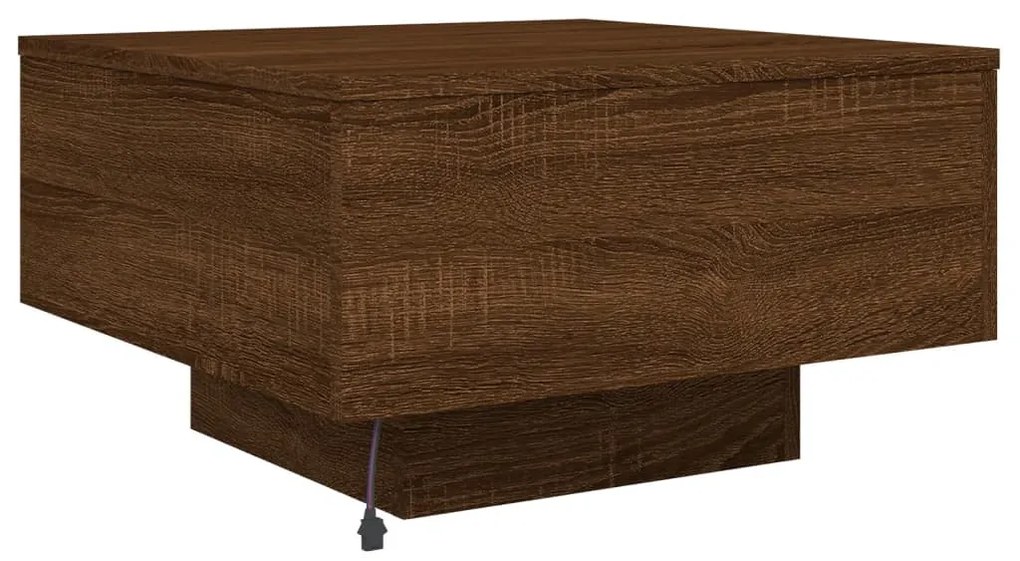 barna tölgyszínű dohányzóasztal LED-lámpákkal 55 x 55 x 31 cm