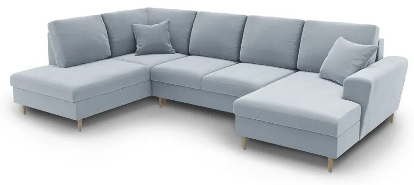 Világoskék bársony kinyitható tárolóhelyes sarokkanapé (bal oldali-U alakú) Kyoto – Cosmopolitan Design