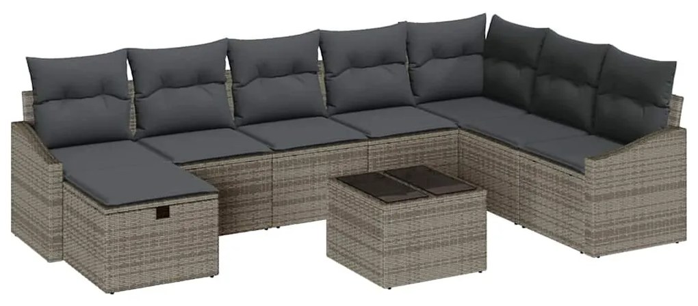 Kerti Kanapé Szett 9 pcs Szürke 55 x 62 x 69 cm Poli rattan