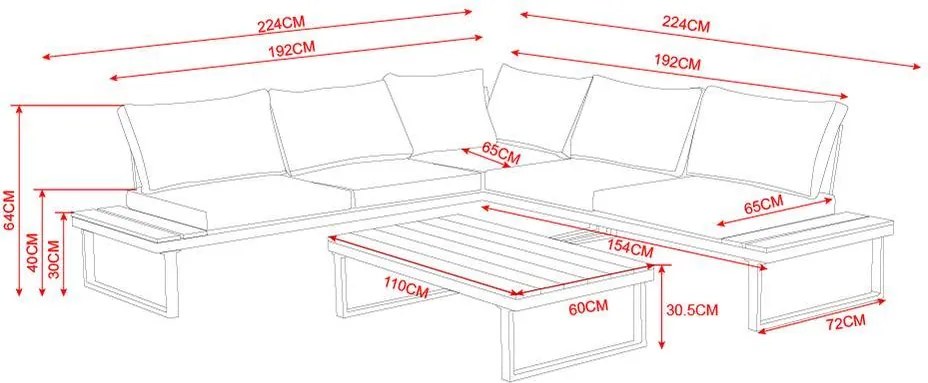 MODENA Kerti ülőgarnitúra - Szürke