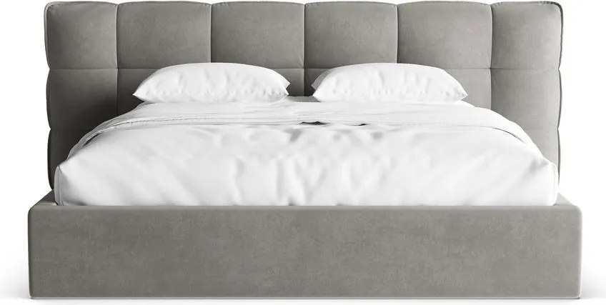 Szürke kárpitozott ágyneműtartós franciaágy ágyráccsal 160x200 cm Eric – Micadoni