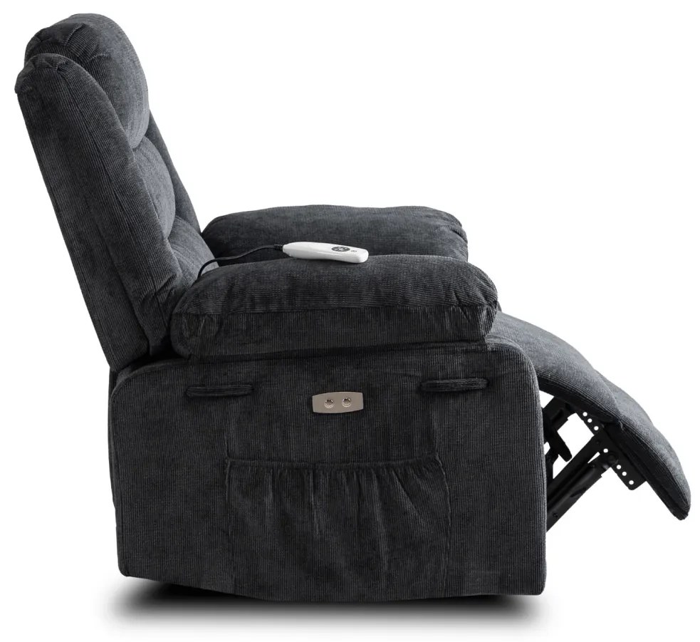 Elektromosan Vezérelhető Masszázsfunkciós Relaxfotel Sötétszürke Színben. JASPER