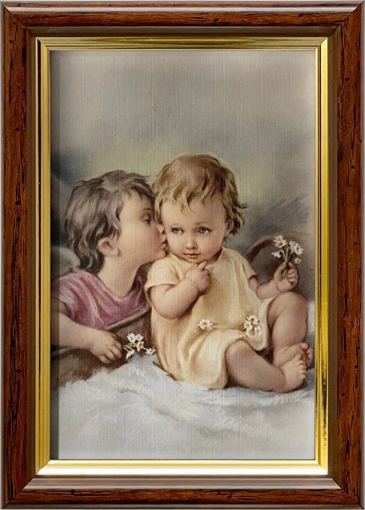 Vászonkép 18x13 Őrangyal Angyal Barna Arany Díszített Fa Keret