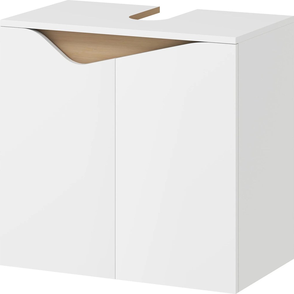 HOMCOM mosdó alatti szekrény, lágy záródású ajtók, fehér/natúr fa — 60 x 35 x 57,9 cm | Aosom