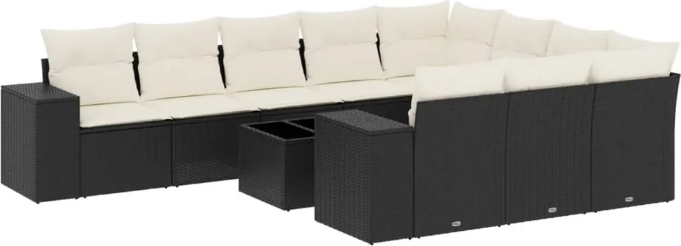vidaXL 11 részes fekete polyrattan kerti ülőgarnitúra párnákkal