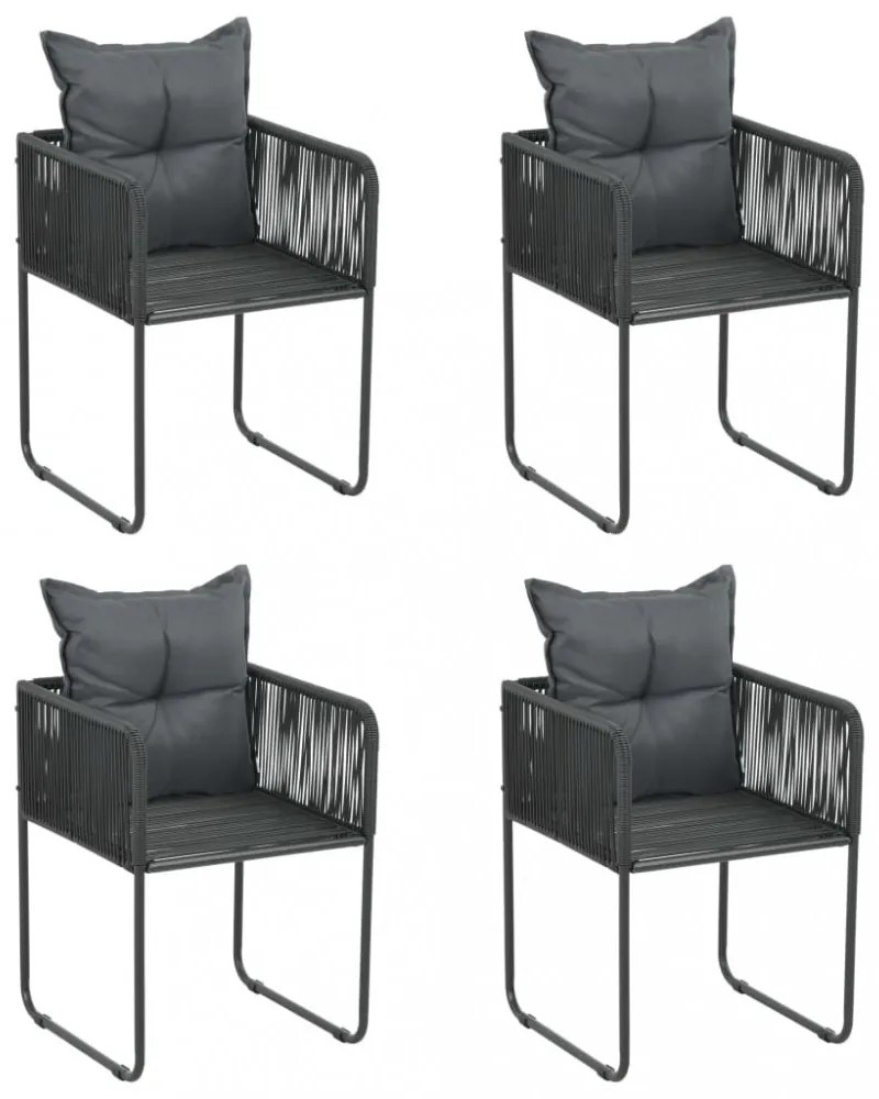 4 db fekete polyrattan kültéri szék párnával