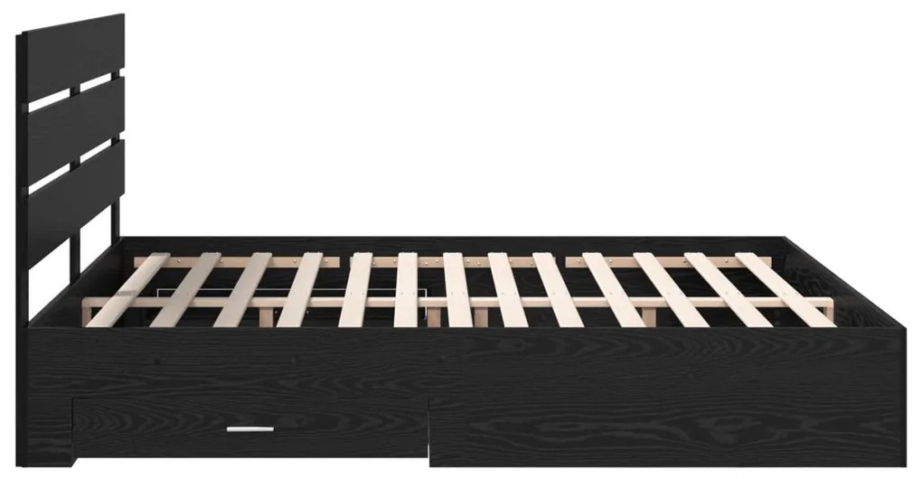 vidaXL Ágykeret fiókkal fejtámlával Fekete tölgy 180 x 200 cm Faanyag