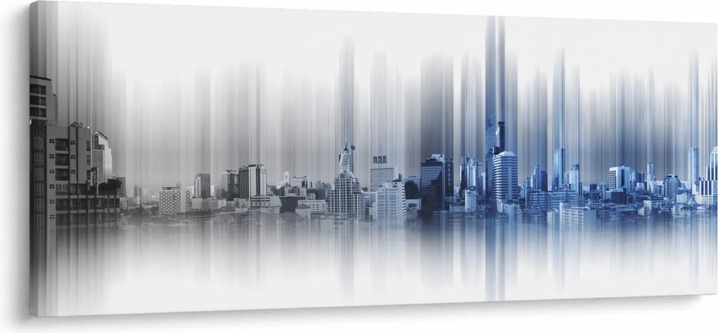 Kép - Panoráma a városra, kék-szürke (120x50 cm)