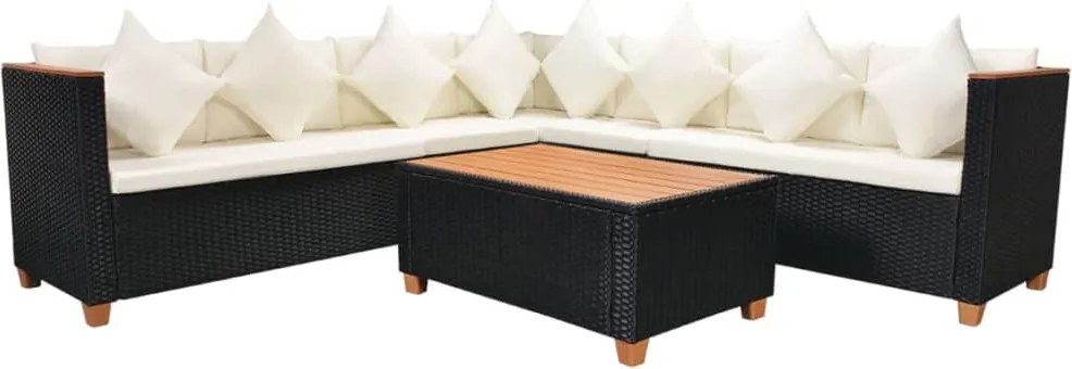 vidaXL 5-részes fekete polyrattan kerti bútorszett párnákkal
