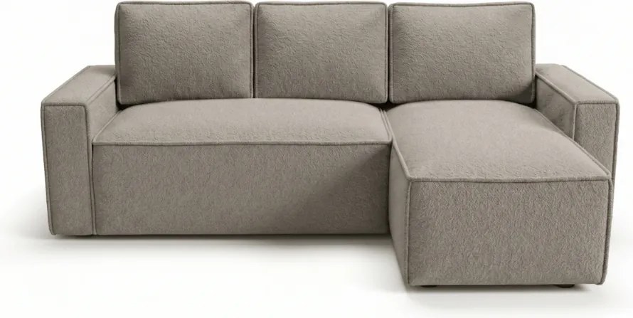 SMART BOUCLE L alakú kihúzható, megfordítható sarokkanapé 232x143 cm, szürkésbézs