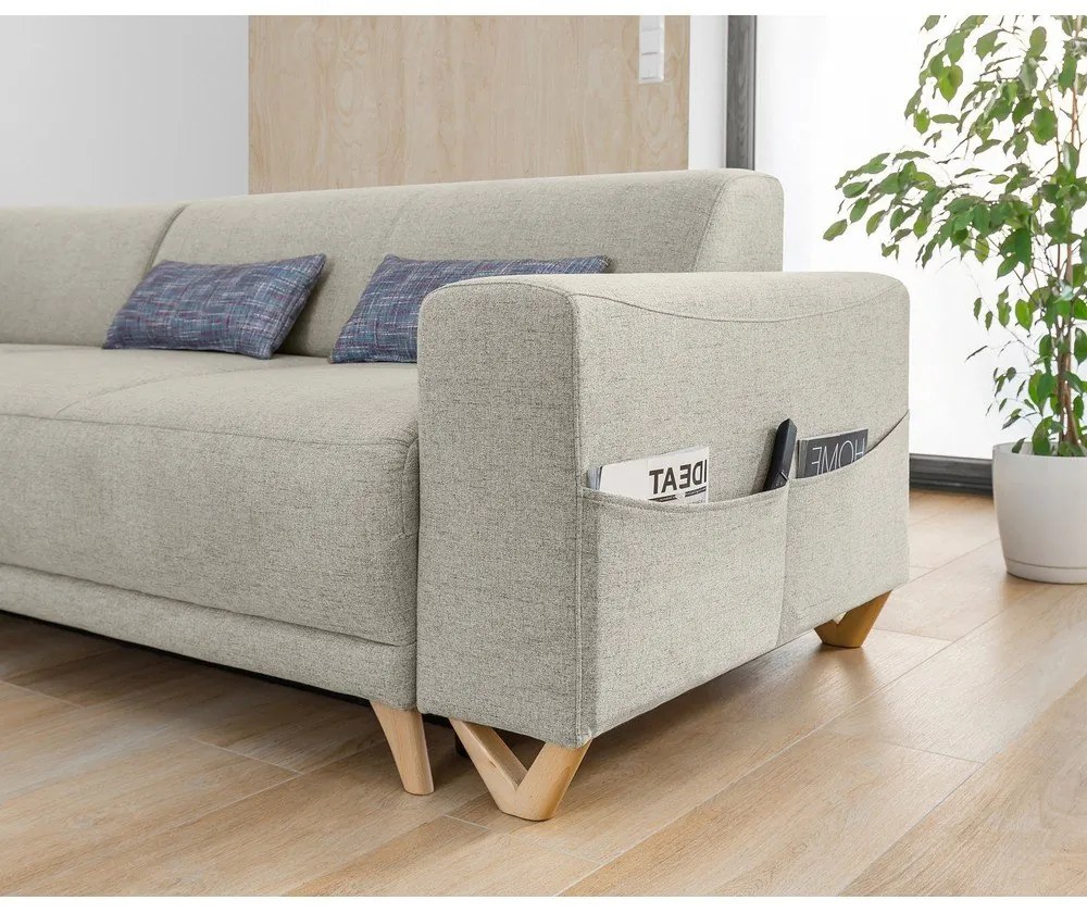 Bézs kinyitható-tárolóhelyes sarokkanapé (bal oldali-L alakú) Classy Sophie – Miuform