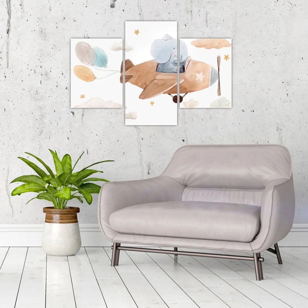 Kép - Akvarell elefánt egy repülőgépen (90x60 cm)